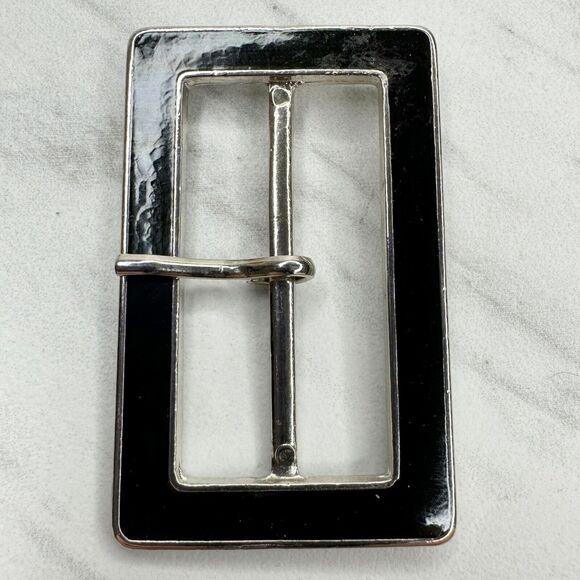 Silver Tone and Black Bar Simple Basic Belt Buckle - Picture 7 of 12